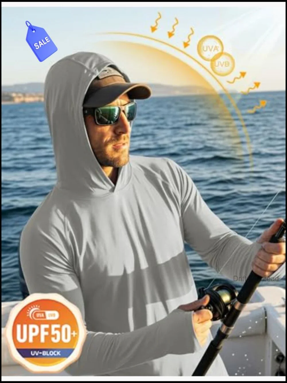 Men's UPF 50+ Long Sleeve Sun Protection Hoodie Rash Guard